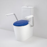 Caroma 846910ARSB Care 660 Cleanflush Wall Faced Close Coupled Easy Height BE Suite with Armrests and Caravelle Double Flap Seat Sorrento Blue - with GERMGARD® - Special Order