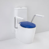 Caroma 846912ARSBNCR Care 660 Cleanflush Wall Faced Close Coupled Easy Height BI Suite with Nurse Call Armrests Right and Caravelle Double Flap Seat Sorrento Blue - Special Order