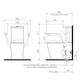 Caroma 846910ARW Care 660 Cleanflush Wall Faced Close Coupled Easy Height BE Suite with Armrests and Caravelle Double Flap Seat White - with GERMGARD® - Special Order
