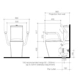 Caroma 846910ARAG Care 660 Cleanflush Wall Faced Close Coupled Easy Height BE Suite with Armrests and Caravelle Double Flap Seat Anthracite Grey - with GERMGARD® - Special Order