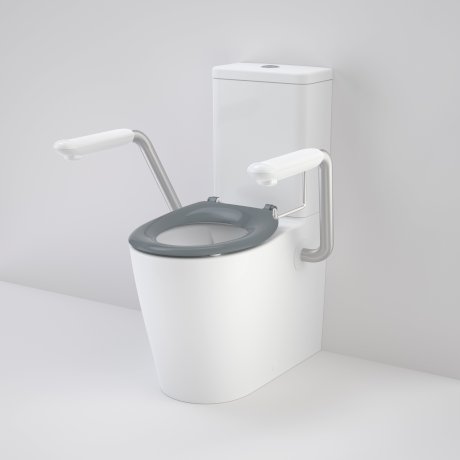 Caroma 846911ARAG Care 660 Cleanflush Wall Faced Close Coupled Easy Height BE Suite with Armrests and Caravelle Single Flap Seat Anthracite Grey - with GERMGARD® - Special Order