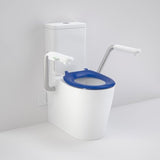 Caroma 846911ARSBNCR Care 660 Cleanflush Wall Faced Close Coupled Easy Height BE Suite with Nurse Call Armrest Right and Caravelle Single Flap Seat Sorrento Blue - with GERMGARD® - Special Order