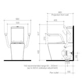 Caroma 846911ARW Care 660 Cleanflush Wall Faced Close Coupled Easy Height BE Suite with Armrests and Caravelle Single Flap Seat White - with GERMGARD® - Special Order