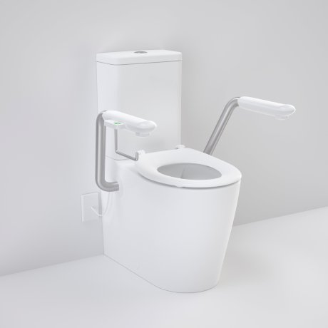 Caroma 846911ARWNCR Care 660 Cleanflush Wall Faced Close Coupled Easy Height BE Suite with Nurse Call Armrest Right and Caravelle Single Flap Seat White - with GERMGARD® - Special Order