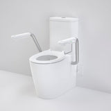 Caroma 846913ARWNCL Care 660 Cleanflush Wall Faced Close Coupled Easy Height BE Suite with Nurse Call Armrest Left and Caravelle Single Flap Seat White - Special Order