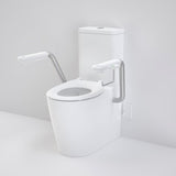 Caroma 846911ARWNCL Care 660 Cleanflush Wall Faced Close Coupled Easy Height BE Suite with Nurse Call Armrest Left and Caravelle Single Flap Seat White - with GERMGARD® - Special Order