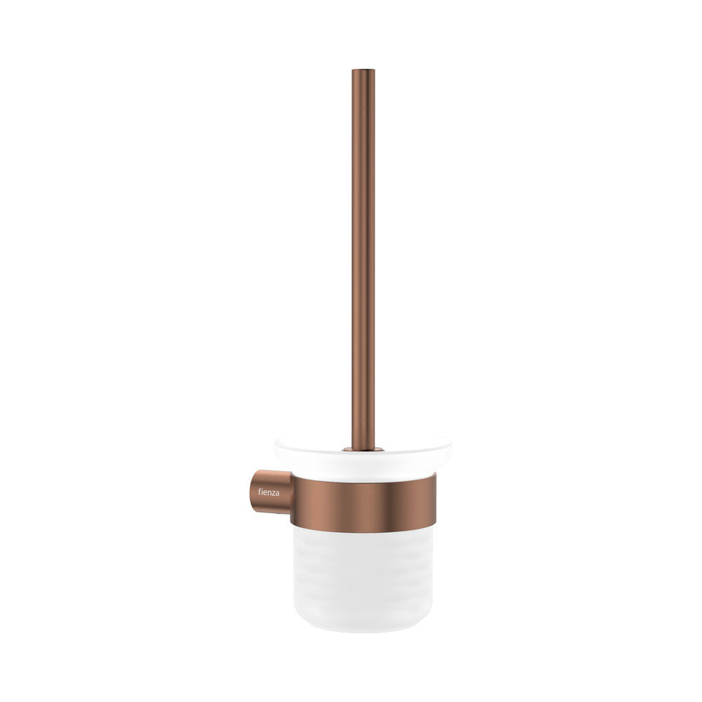 Fienza 889010CO Empire Slim Toilet Brush & Glass Holder, Brushed Copper