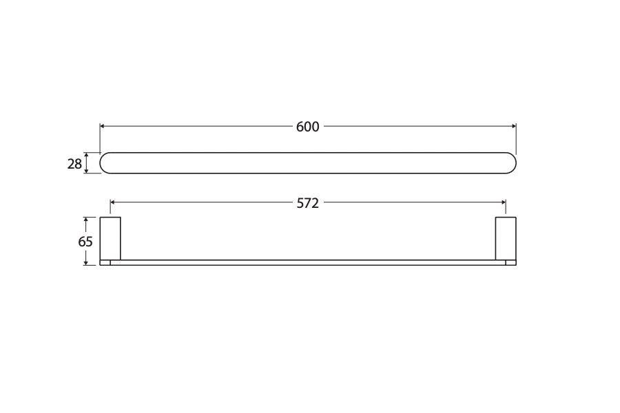 Fienza 88901600 Empire Slim Single Towel Rail, 600mm, Chrome
