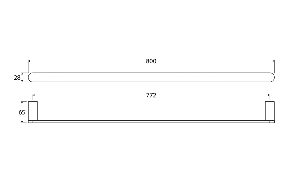 Fienza 88901800 Empire Slim Single Towel Rail, 800mm, Chrome