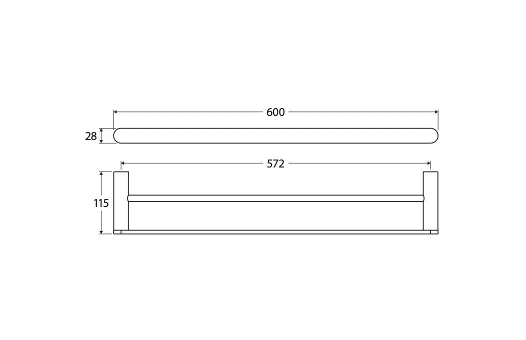 Fienza 88908600UB Empire Slim Double Towel Rail, 600mm, Urban Brass