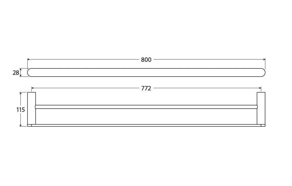 Fienza 88908800GM Empire Slim Double Towel Rail, 800mm, Gun Metal