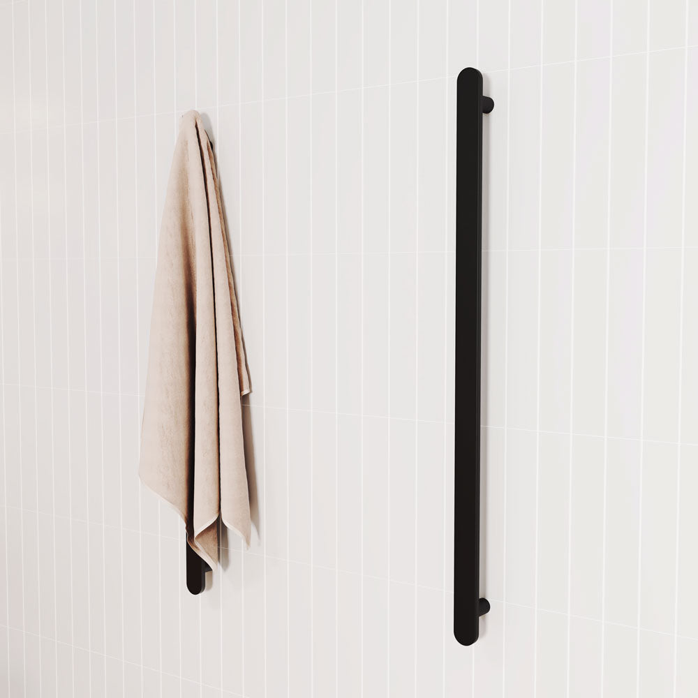 Fienza 889900B Empire Slim Vertical Heated Towel Rail, 12V 900mm, (1 Bar), Matte Black