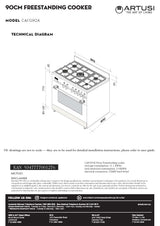 Artusi CAFG90X Oven 90cm Freestanding Dual Fuel Stove, Stainless Steel