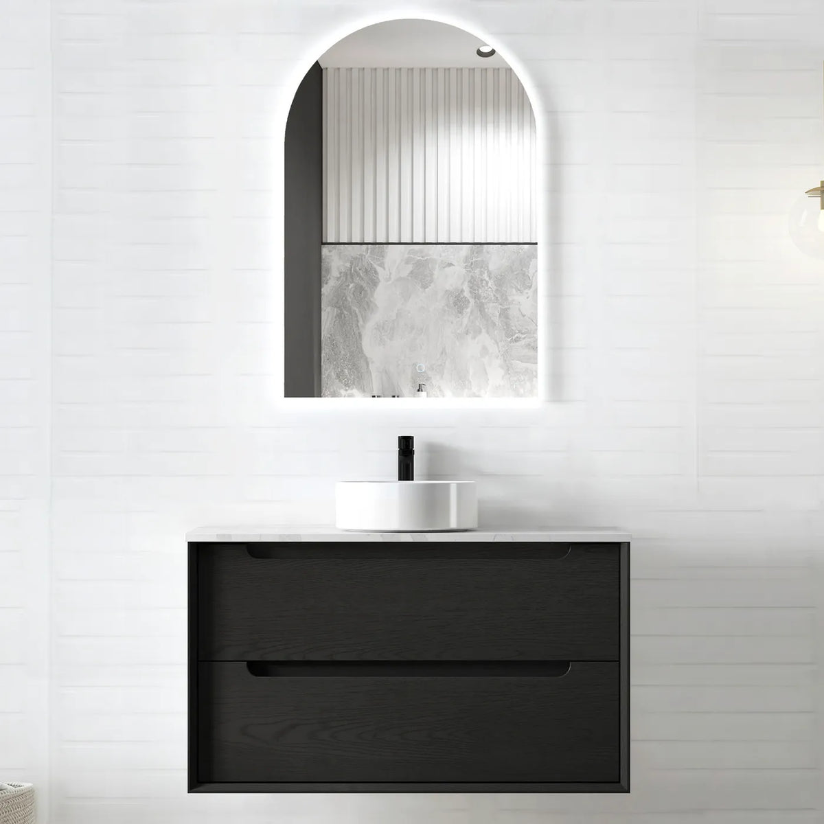 Otti Byron Wall Hung Vanity, Black Oak