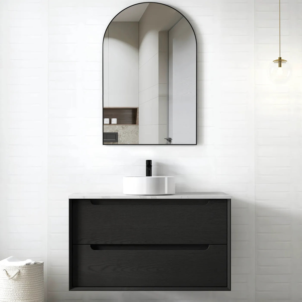 Otti Byron Wall Hung Vanity, Black Oak