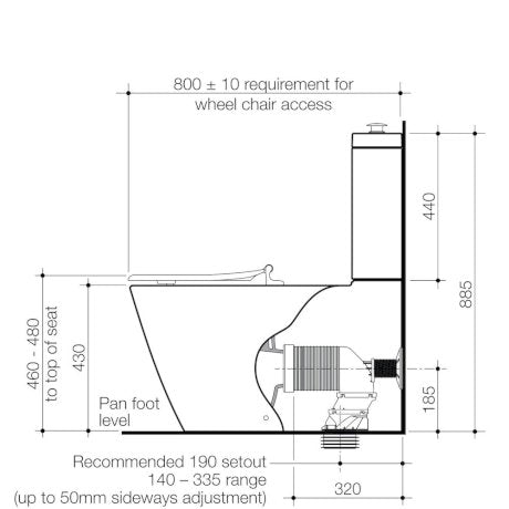 Caroma 901900AG Care 800 Cleanflush® Wall Faced Toilet Suite - Pedigree II Care SF AG - with GermGard® - Special Order