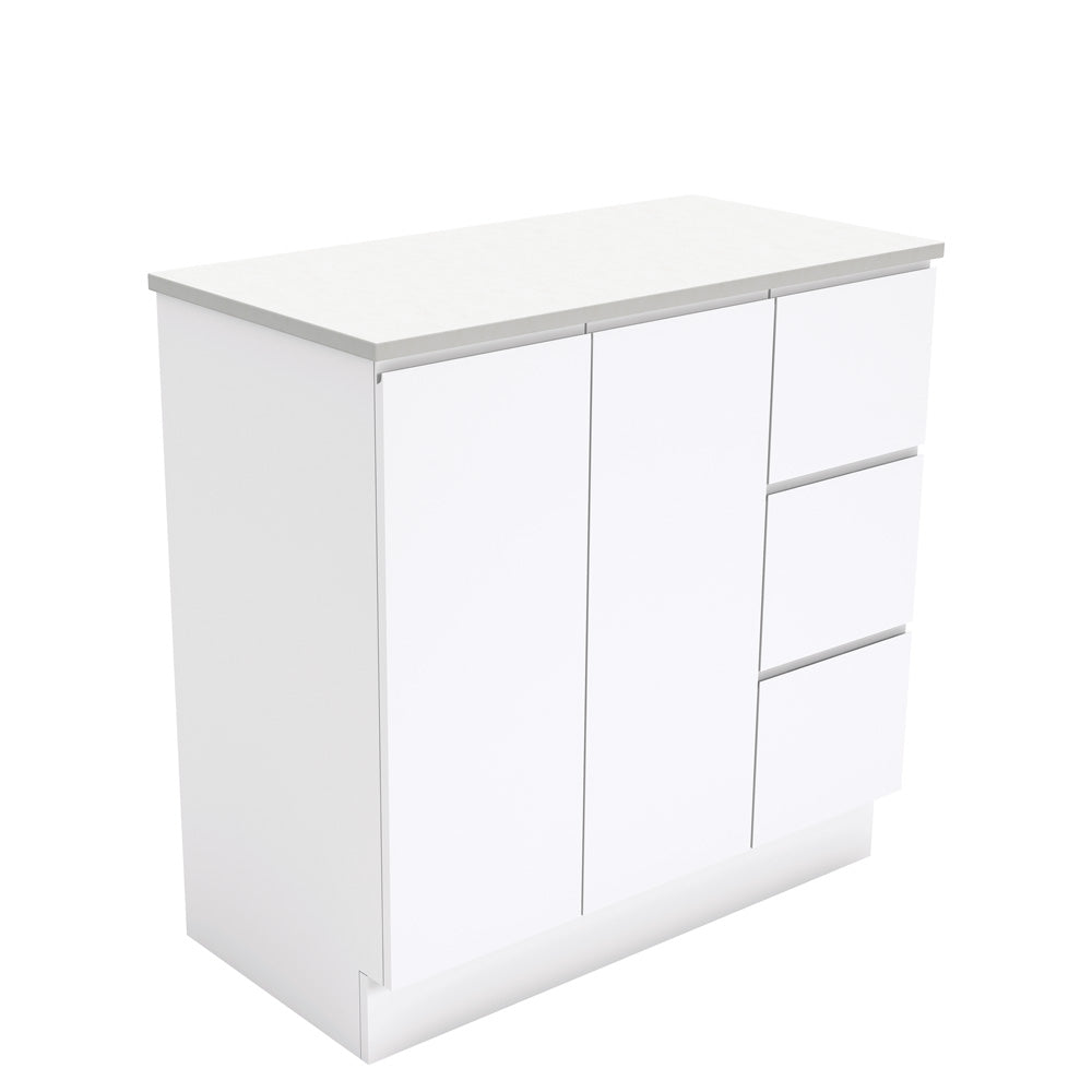 Fienza 90CR 900mm Fingerpull On Kickboard Cabinet, Right Drawers, Gloss White, Cabinet Only