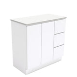 Fienza 90CR 900mm Fingerpull On Kickboard Cabinet, Right Drawers, Gloss White, Cabinet Only