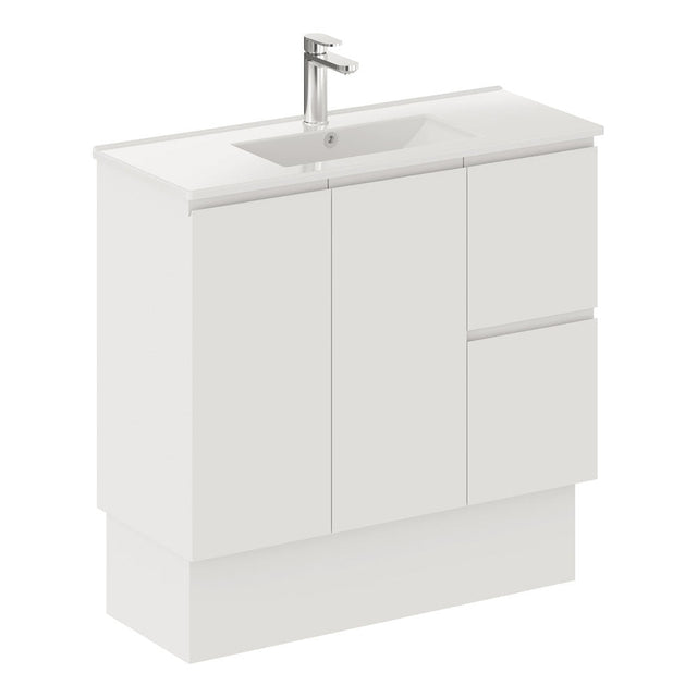 Fienza Siska 90Dfkr Slim 900Mm Kickboard Vanity Unit Right Drawers Satin White - Special Order Units