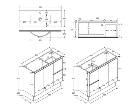 Fienza Siska 90Dfkl Slim 900Mm Kickboard Vanity Unit Left Drawers Satin White - Special Order Units