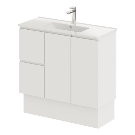Fienza Siska 90Dfkl Slim 900Mm Kickboard Vanity Unit Left Drawers Satin White - Special Order Units