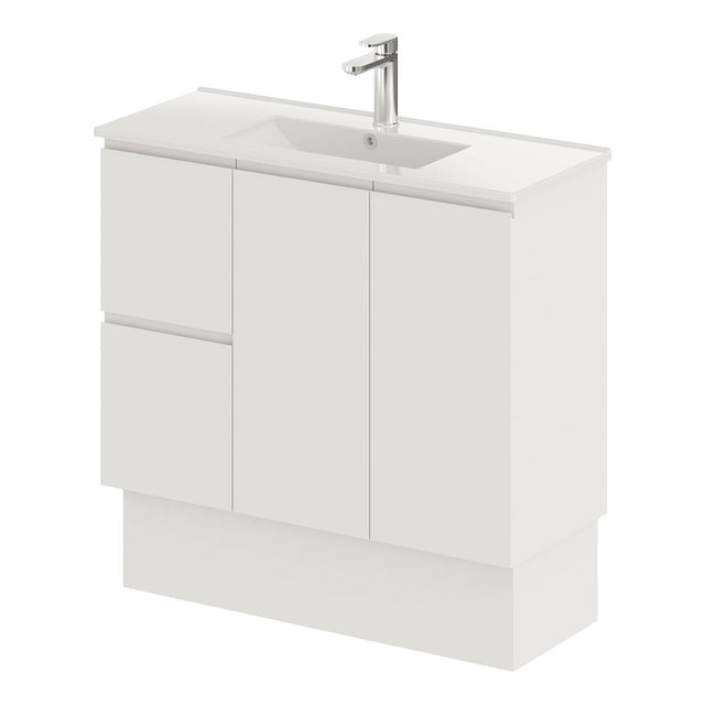 Fienza Siska 90Dfkl Slim 900Mm Kickboard Vanity Unit Left Drawers Satin White - Special Order Units