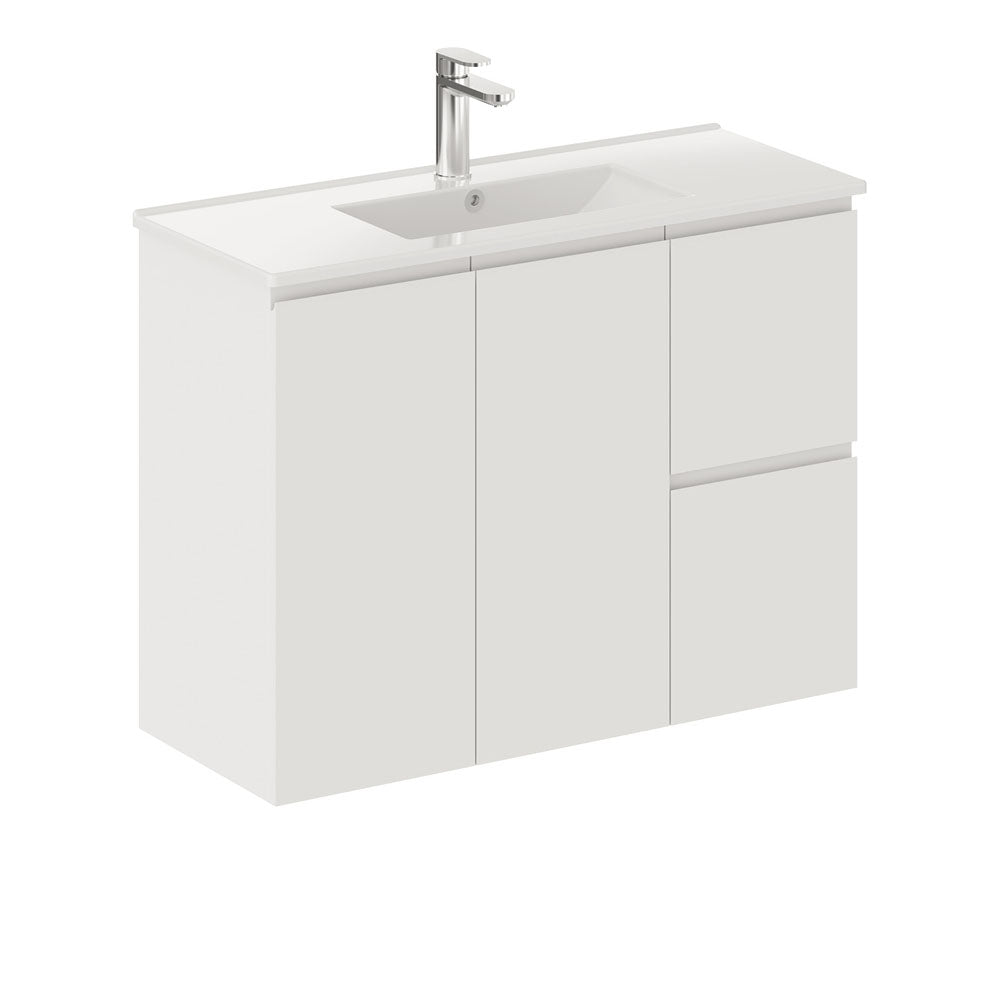 Fienza Siska 90Dfr 900Mm Slim Wall Hung Vanity Unit Right Drawers Satin White - Special Order Units