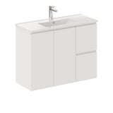 Fienza Siska 90Dfr 900Mm Slim Wall Hung Vanity Unit Right Drawers Satin White - Special Order Units