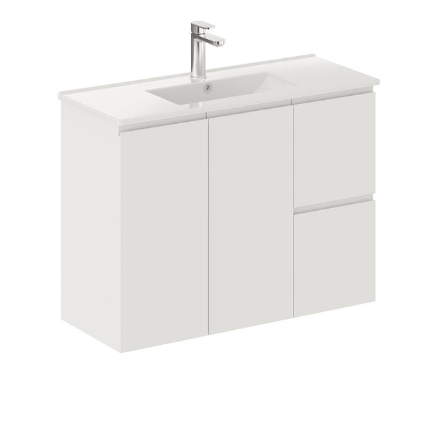 Fienza Siska 90Dfr 900Mm Slim Wall Hung Vanity Unit Right Drawers Satin White - Special Order Units