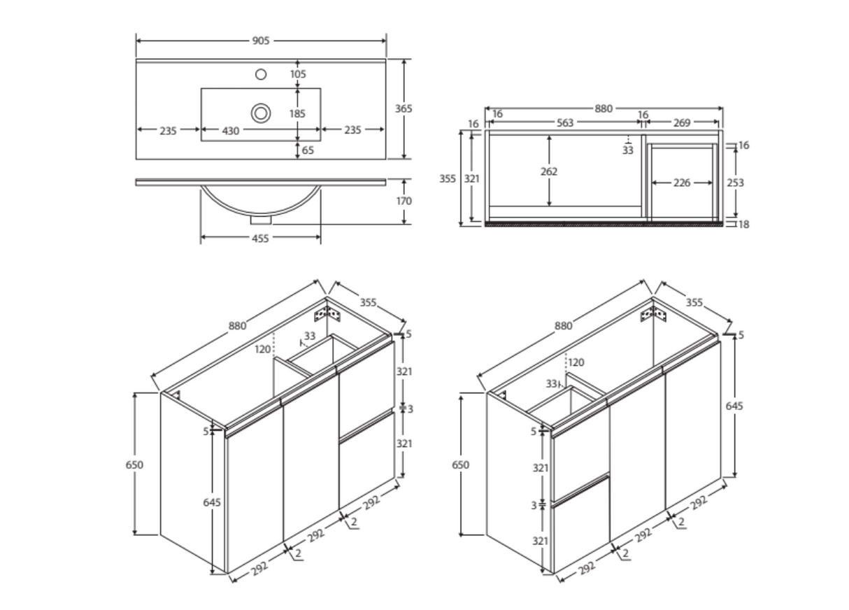 Fienza Siska 90Dfl 900Mm Slim Wall Hung Vanity Unit Left Drawers Satin White - Special Order Units