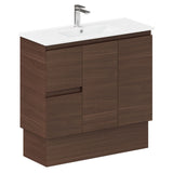 Fienza Siska 90DFWAKL Slim 900mm Kickboard Vanity Unit, Left Drawers, Walnut