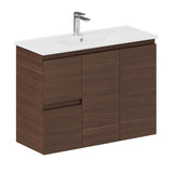 Fienza Siska 90DFWAL 900mm Slim Wall Hung Vanity Unit, Left Drawers, Walnut