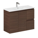 Fienza Siska 90DFWAR 900mm Slim Wall Hung Vanity Unit, Right Drawers, Walnut