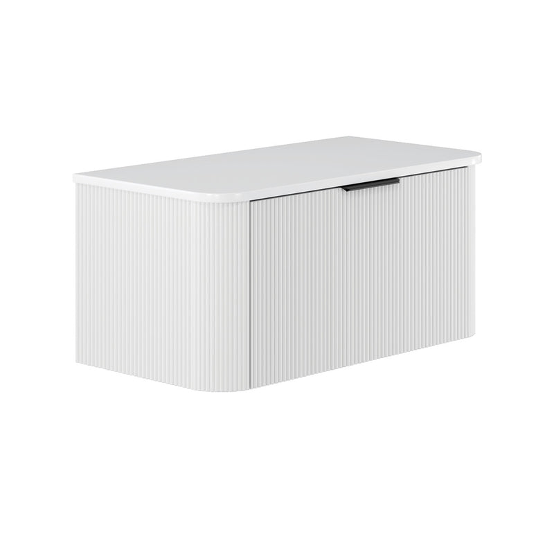 Fienza 90UW-C Minka Curved Satin White 900 Wall Hung Cabinet - Special Order