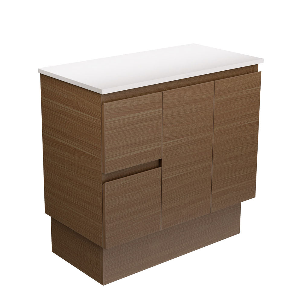 Fienza 90WAKL Edge Walnut 900 Cabinet on Kickboard, Left Hand Drawers, Cabinet Only