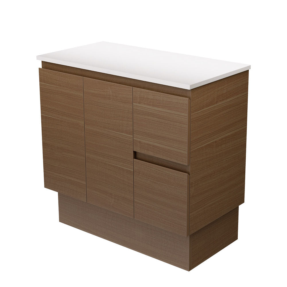 Fienza 90WAKR Edge Walnut 900 Cabinet on Kickboard, Right Hand Drawers, Cabinet Only