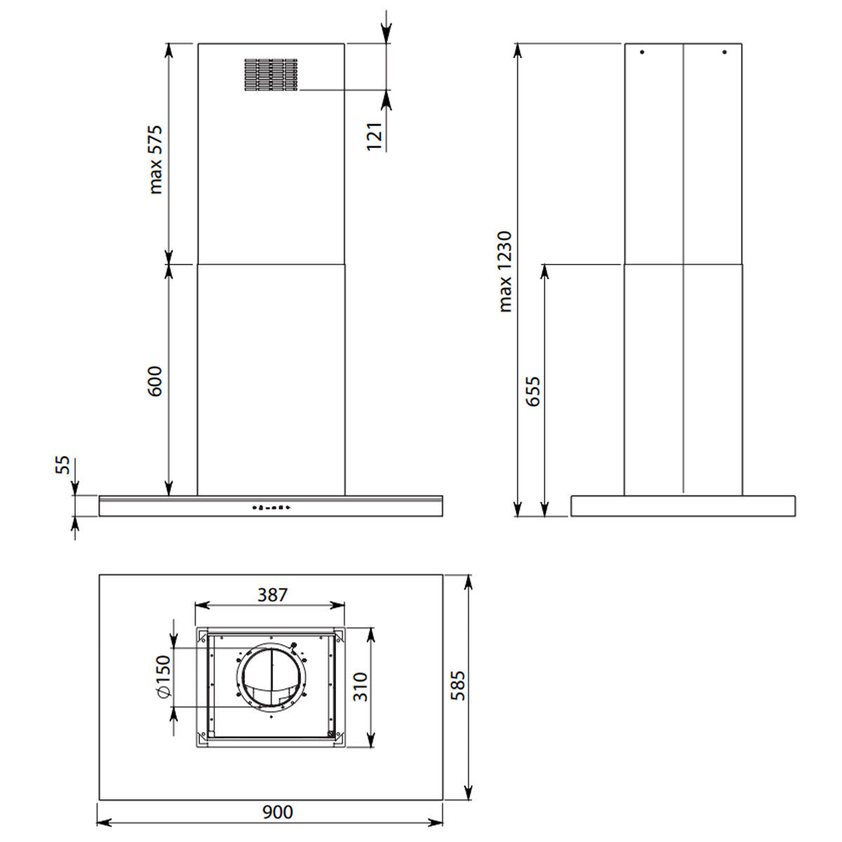 Falmec F7LA90B1 90cm Lumina NRS Island Rangehood, 800m3