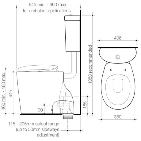 Caroma 982932SB Care 610 Cleanflush Connector S Trap Suite with Caravelle Double Flap Seat Sorrento Blue - Special Order