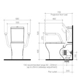 Caroma 985300ARW Opal Cleanflush Easy Height Wall Faced Close Coupled Suite with Double Flap Seat and Armrest - Special Order