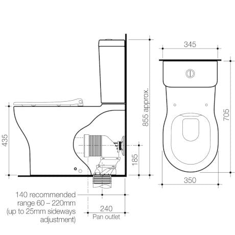 Caroma 985400W Opal Cleanflush Easy Height Wall Faced Close Coupled Su ...