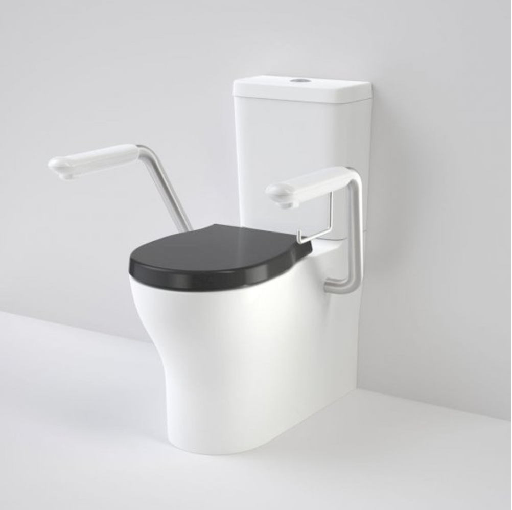 Caroma 985600ARBLNCL Opal Cleanflush Easy Height Wall Faced Close Coupled Suite with Double Flap Seat Black and Nurse Call Armrest Left - Special Order