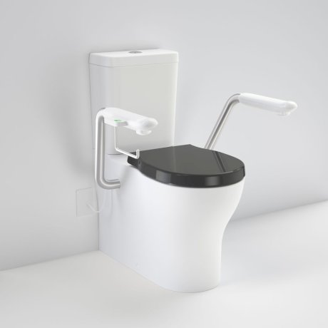 Caroma 985600ARBLNCR Opal Cleanflush Easy Height Wall Faced Close Coupled Suite with Double Flap Seat Black and Nurse Call Armrest Right - Special Order