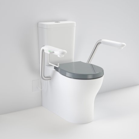 Caroma 985700ARAGNCR Opal Cleanflush Easy Height Wall Faced Close Coupled Suite with Double Flap Seat Grey and Nurse Call Armrest Right - Special Order