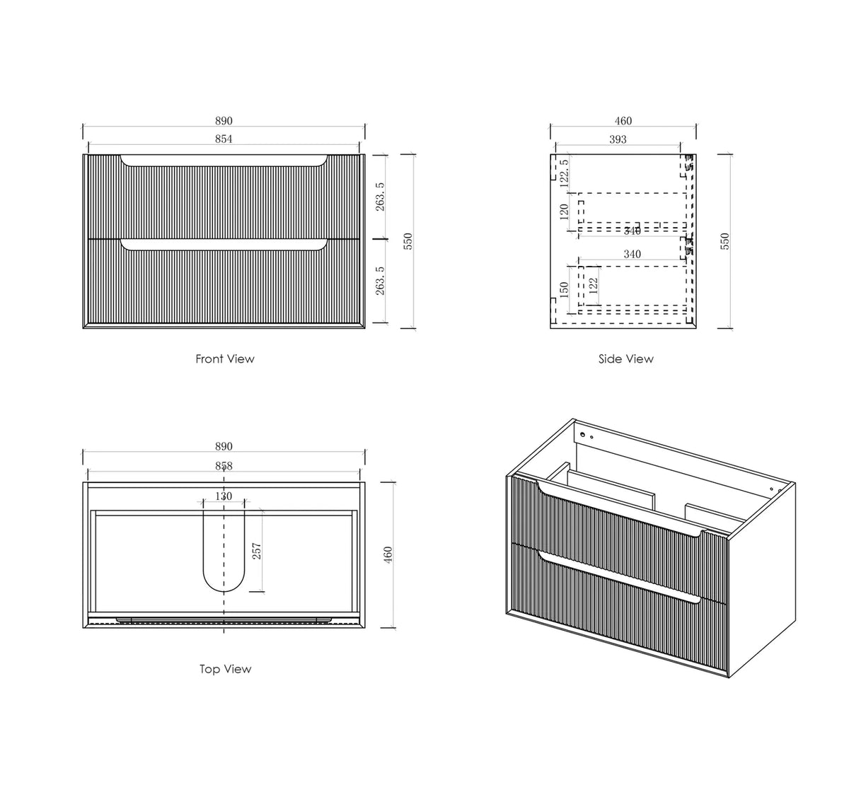 Otti Byron Wall Hung Vanity, Fluted Woodland Oak
