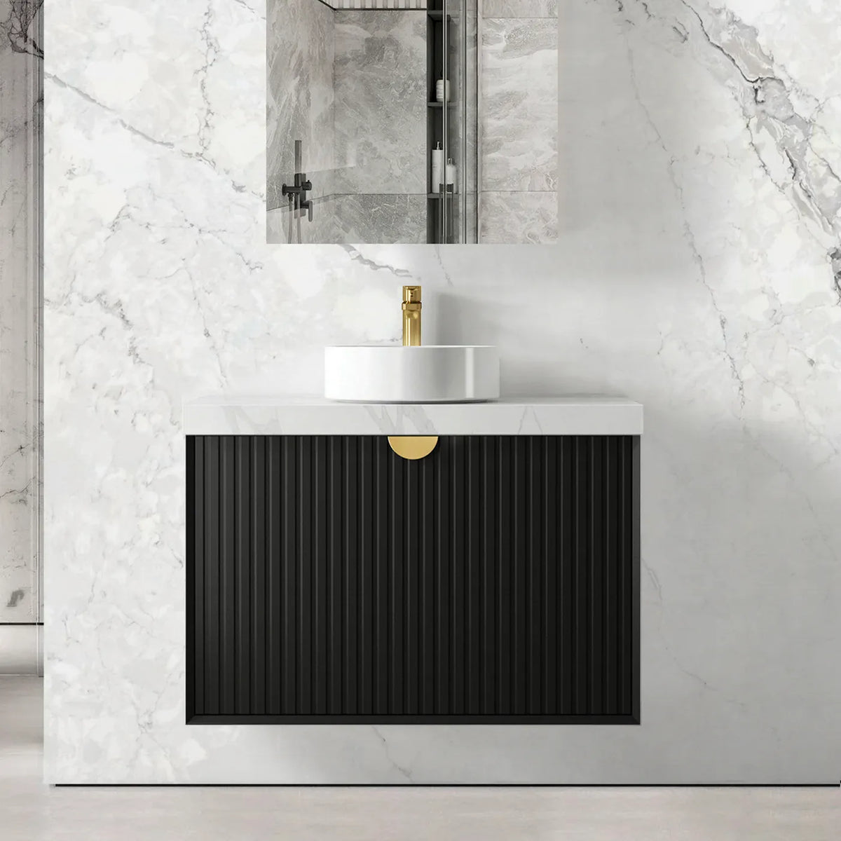 Otti Marlo Wall Hung Vanity, Satin Black