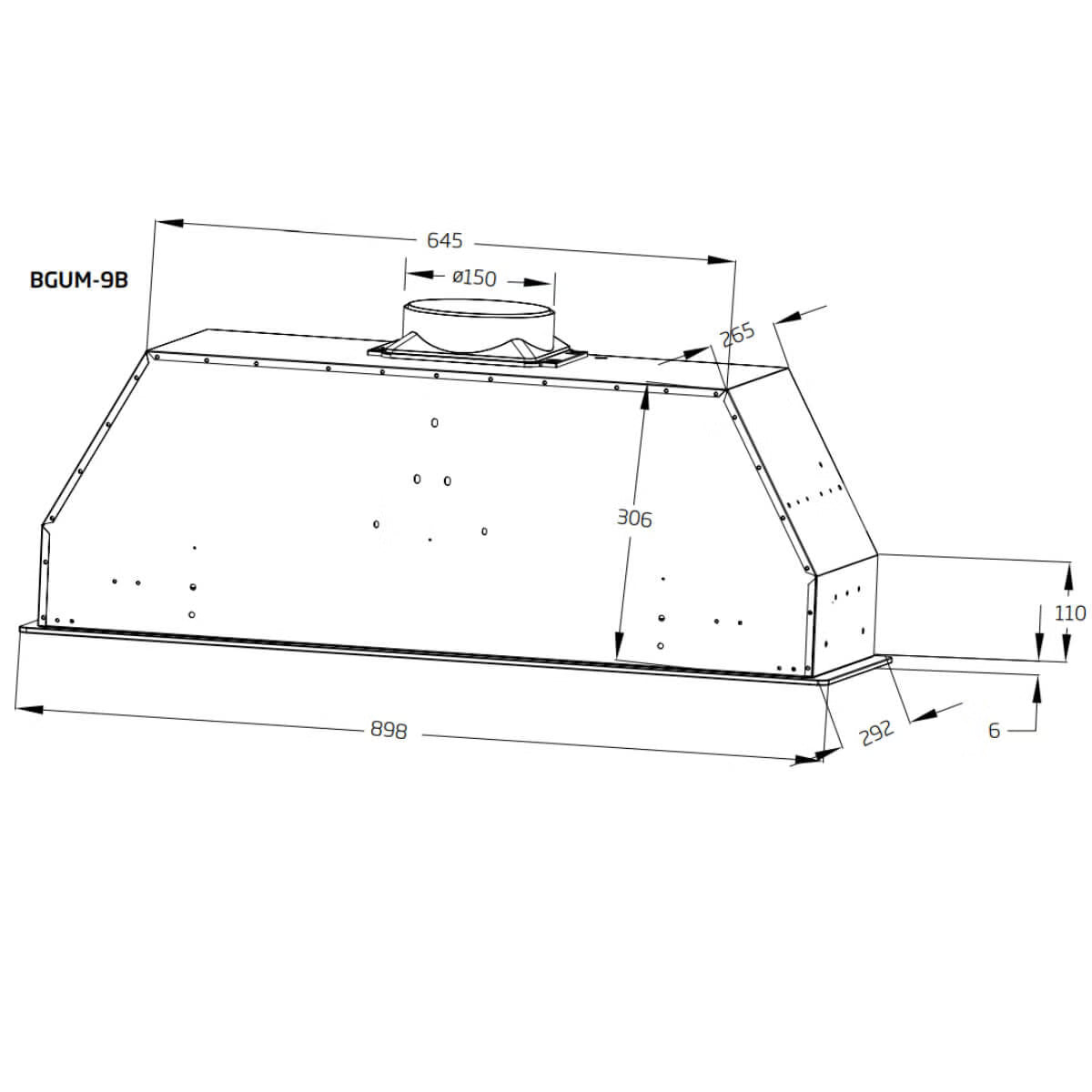 Schweigen BGUM-9B 90cm Undermount Black Rangehood, Black Glass