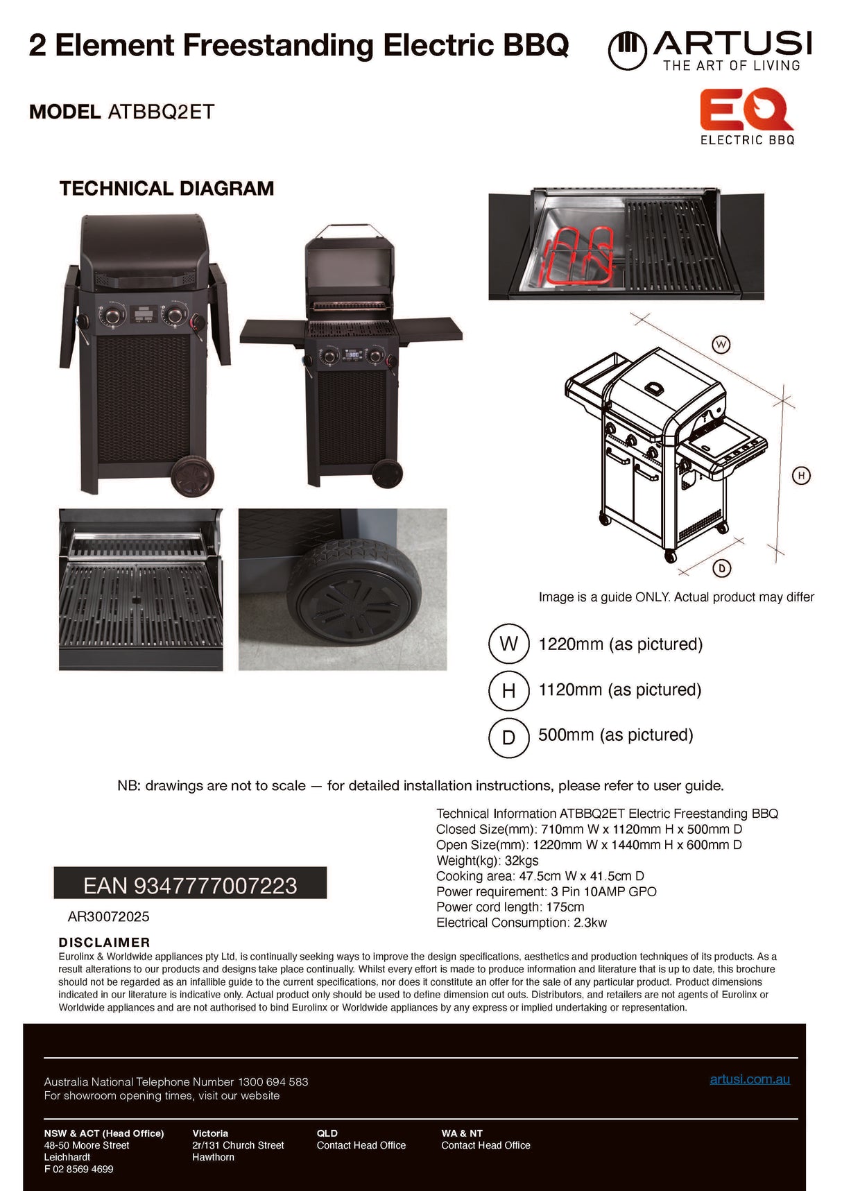 Artusi ATBBQ2ET 2 Burner EQ Electric Freestanding BBQ