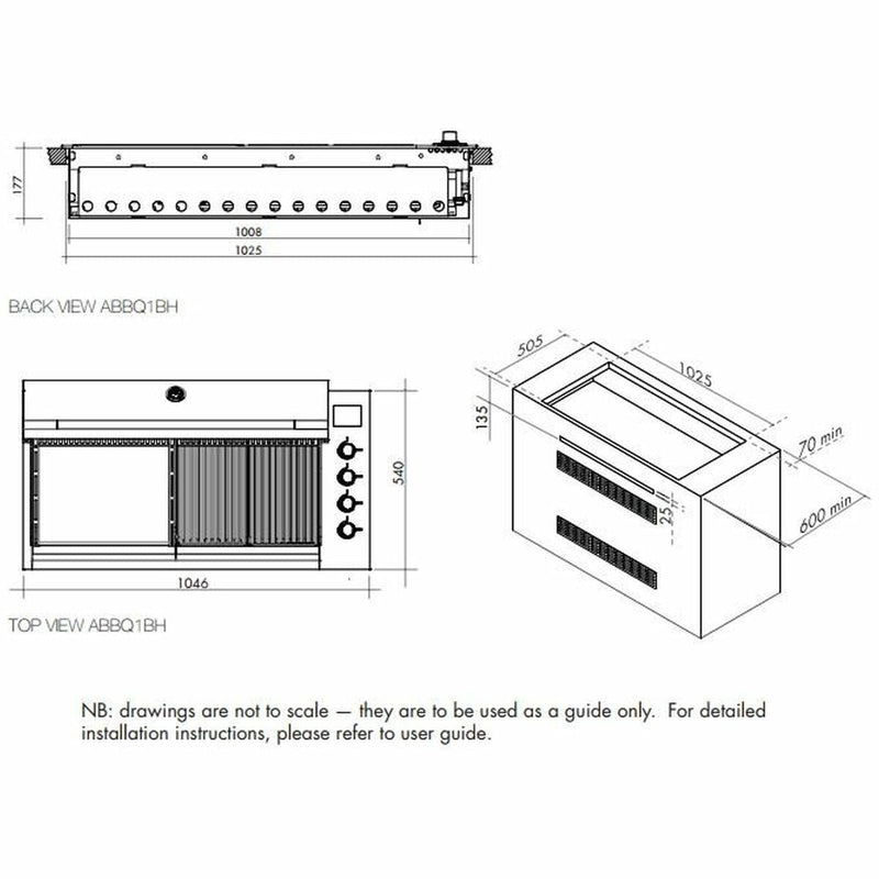 Artusi ABBQ1B 1046mm BBQ Built In Gas 4 Burner, Black