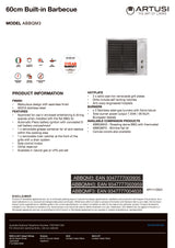 Artusi ABBQM3 60cm Built-In Gas Barbecue, Stainless Steel