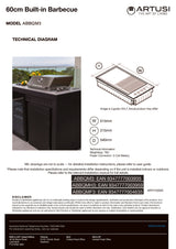 Artusi ABBQM3 60cm Built-In Gas Barbecue, Stainless Steel